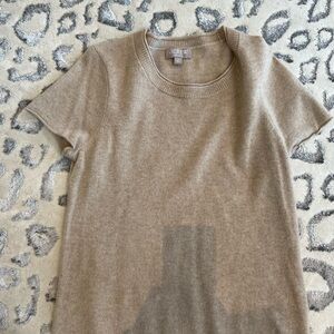 J. Crew Beige Cashmere Short Sleeve Crew Neck Sweater Med